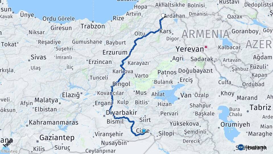 Şırnak İdil Ardahan Arası Kaç Km - Yol Haritası