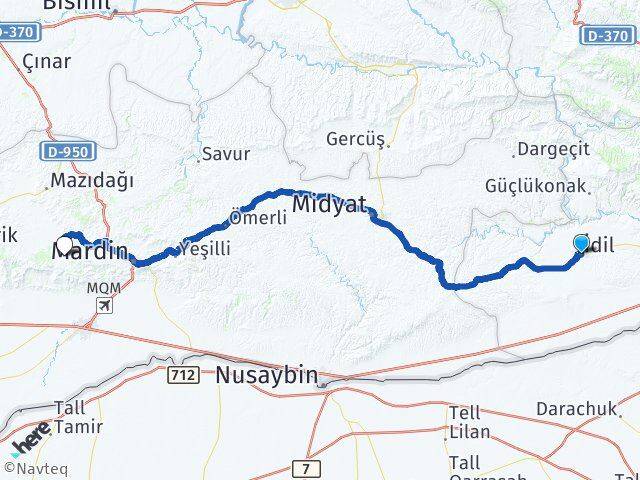 Şırnak İdil Artuklu Mardin Arası Kaç Km - Yol Haritası