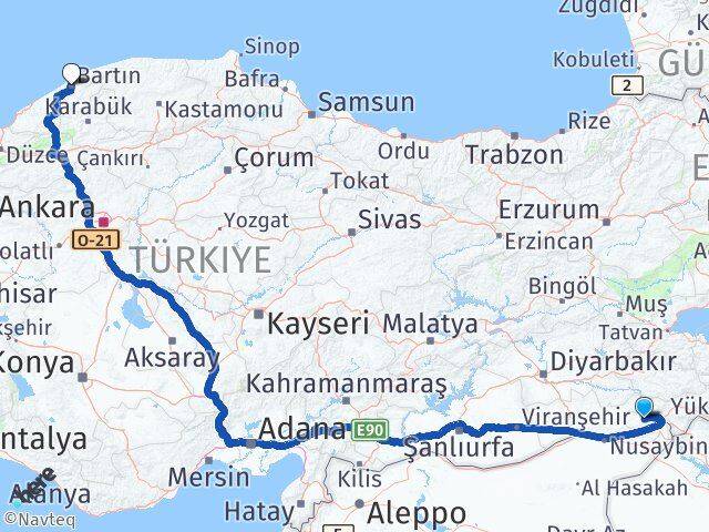 Şırnak İdil Bartın Arası Kaç Km - Yol Haritası