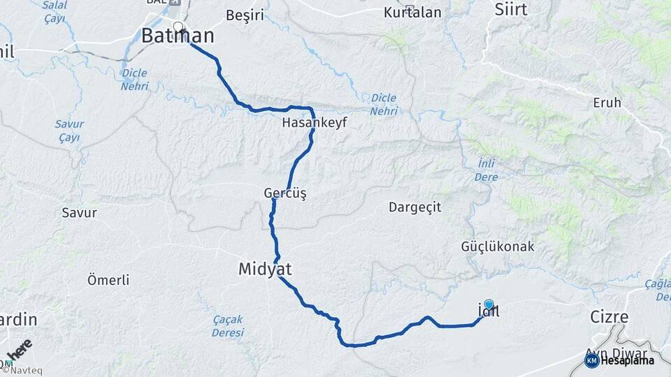 Şırnak İdil Batman Arası Kaç Km - Yol Haritası