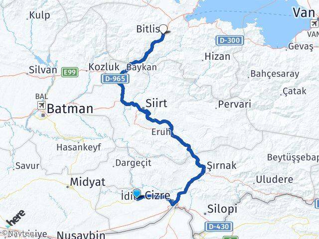 Şırnak İdil Bitlis Arası Kaç Km - Yol Haritası