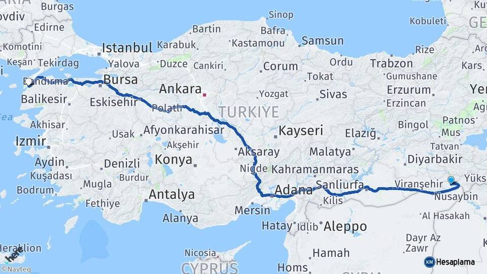 Şırnak İdil Çanakkale Arası Kaç Km - Yol Haritası