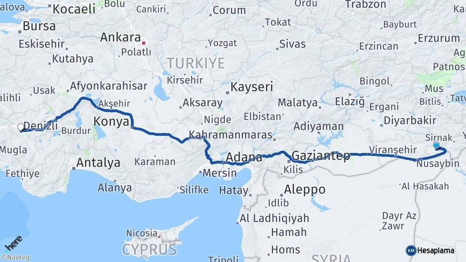 Şırnak İdil Denizli Arası Kaç Km - Yol Haritası