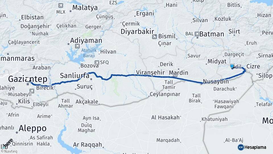 Şırnak İdil Gaziantep Arası Kaç Km - Yol Haritası