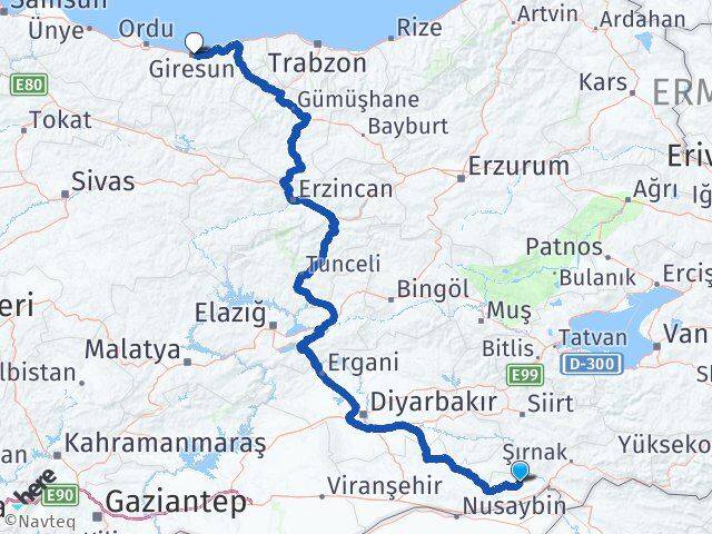 Şırnak İdil Giresun Arası Kaç Km - Yol Haritası