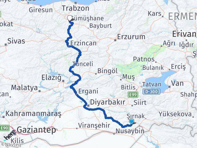 Şırnak İdil Gümüşhane Arası Kaç Km - Yol Haritası