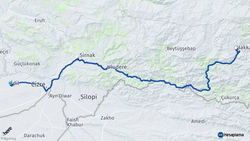 Şırnak İdil Hakkari Arası Kaç Km - Yol Haritası