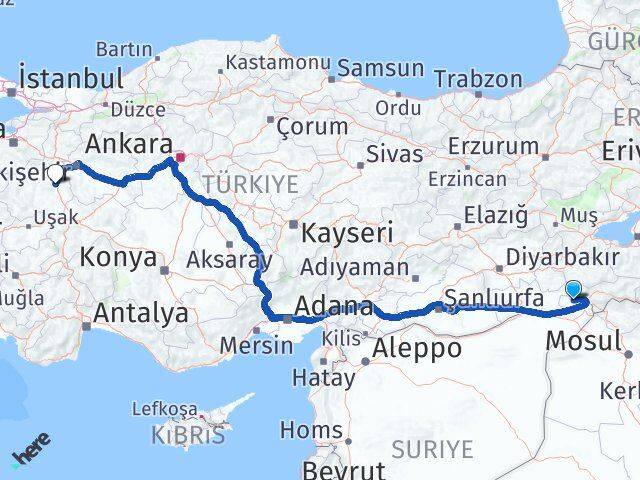 Şırnak İdil Kütahya Arası Kaç Km - Yol Haritası