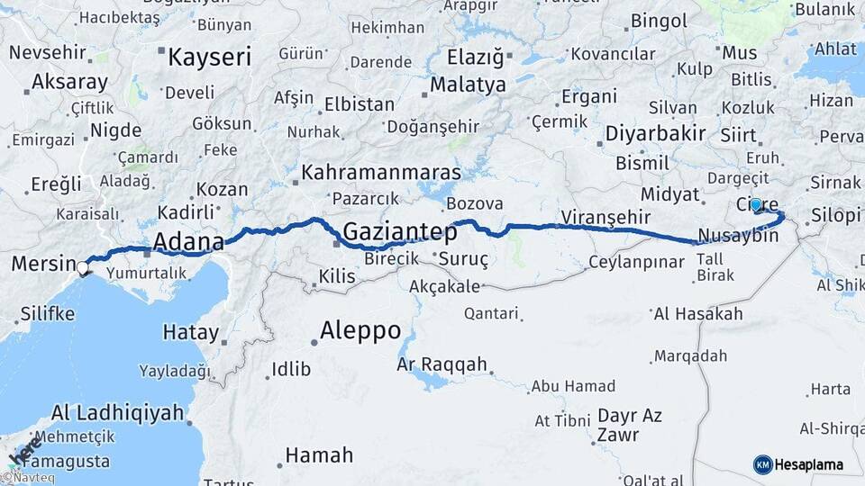 Şırnak İdil Mersin Arası Kaç Km - Yol Haritası
