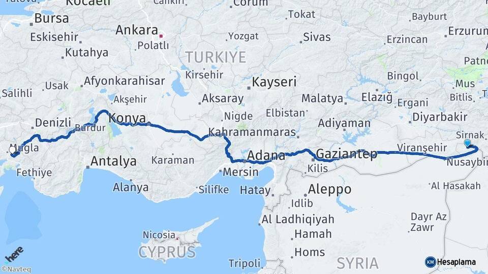 Şırnak İdil Muğla Arası Kaç Km - Yol Haritası