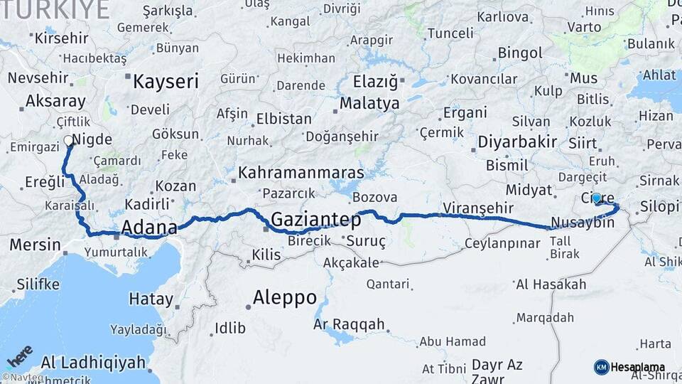 Şırnak İdil Niğde Arası Kaç Km - Yol Haritası