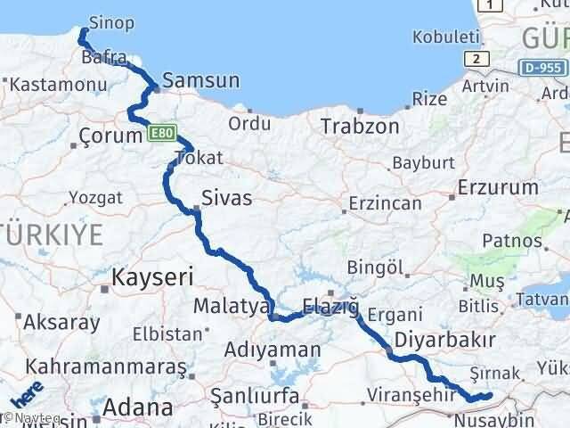 Şırnak İdil Sinop Arası Kaç Km - Yol Haritası