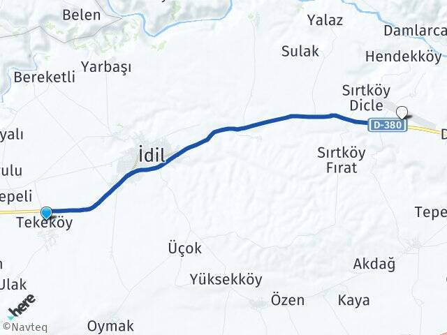 Tekeköy Şırnak Şerafettin Elçi Havalimanı Arası Kaç Km - Yol Tarifi