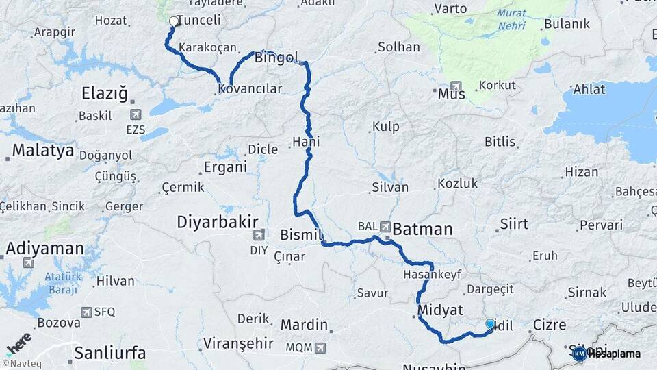 Şırnak İdil Tunceli Arası Kaç Km - Yol Haritası
