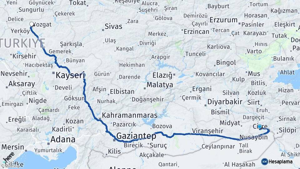 Şırnak İdil Yozgat Arası Kaç Km - Yol Haritası