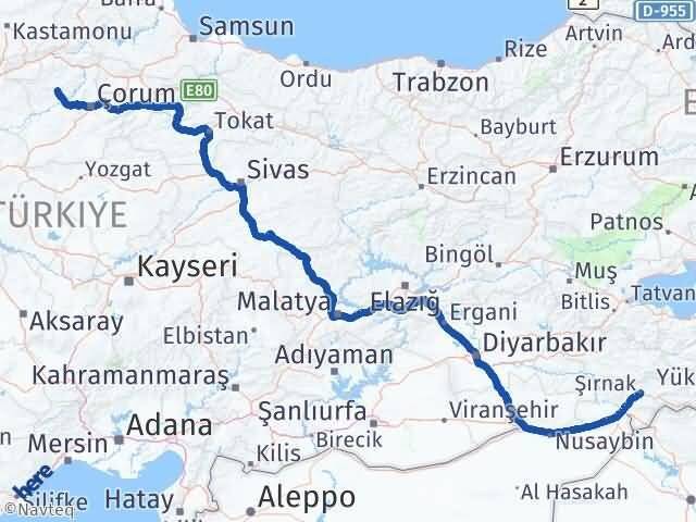 Şırnak İskilip Çorum Arası Kaç Km - Yol Haritası