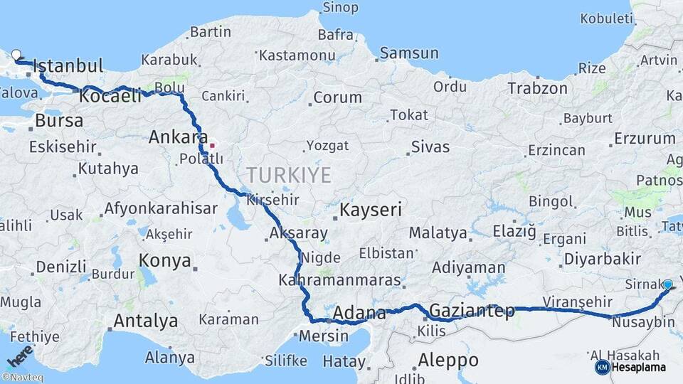 Şırnak İstanbul Havalimanı Arası Kaç Km - Yol Haritası