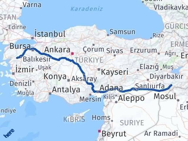 Şırnak İvrindi Balıkesir Arası Kaç Km - Yol Haritası
