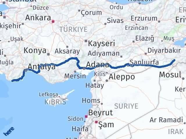Şırnak Kaş Antalya Arası Kaç Km - Yol Haritası