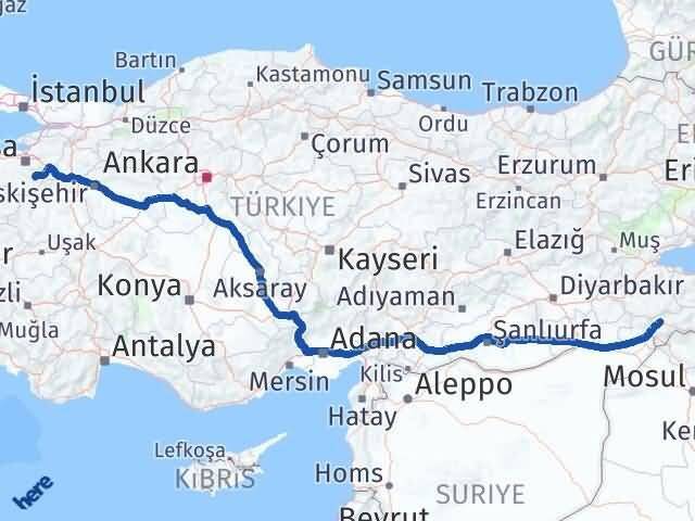 Şırnak Keles Bursa Arası Kaç Km - Yol Haritası