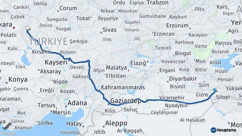 Şırnak Kırıkkale Arası Kaç Km - Yol Haritası