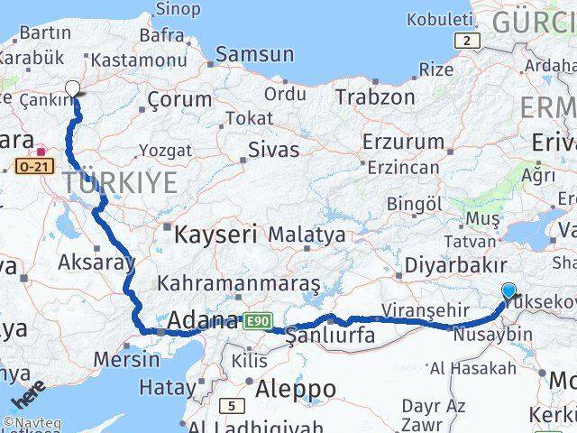 Şırnak Korgun Çankırı Arası Kaç Km - Yol Haritası
