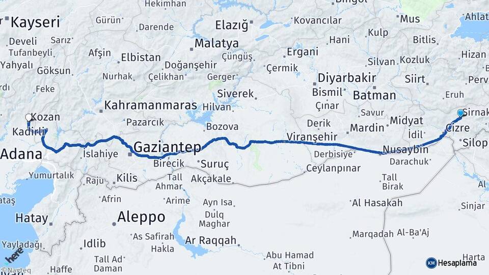 Şırnak Kozan Adana Arası Kaç Km - Yol Haritası