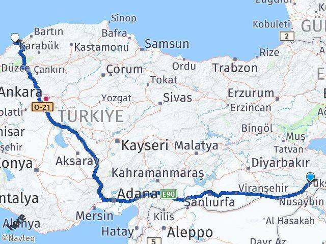 Şırnak Kozlu Zonguldak Arası Kaç Km - Yol Haritası