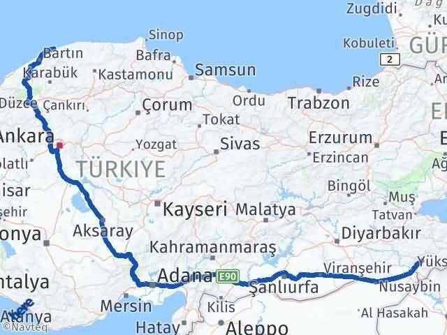 Şırnak Kurucaşile Bartın Arası Kaç Km - Yol Haritası
