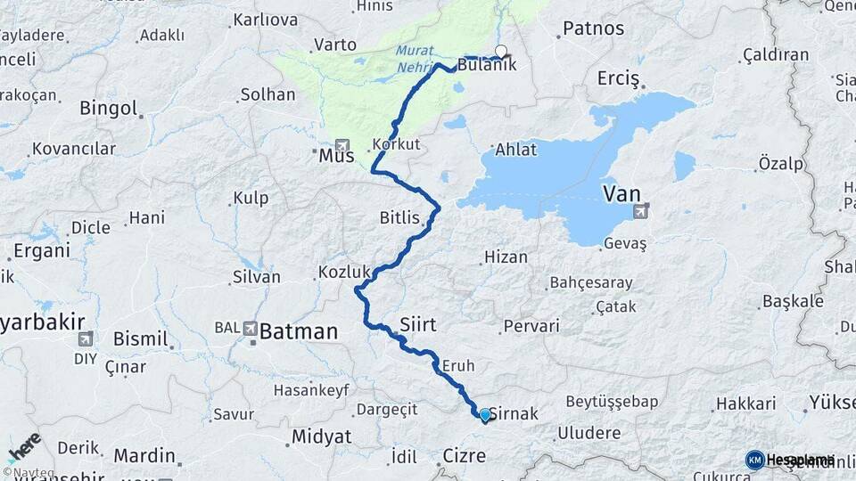 Şırnak Malazgirt Muş Arası Kaç Km - Yol Haritası