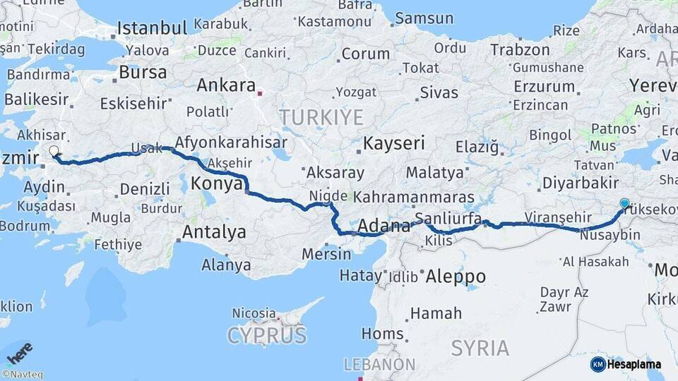 Şırnak Manisa Arası Kaç Km - Yol Haritası