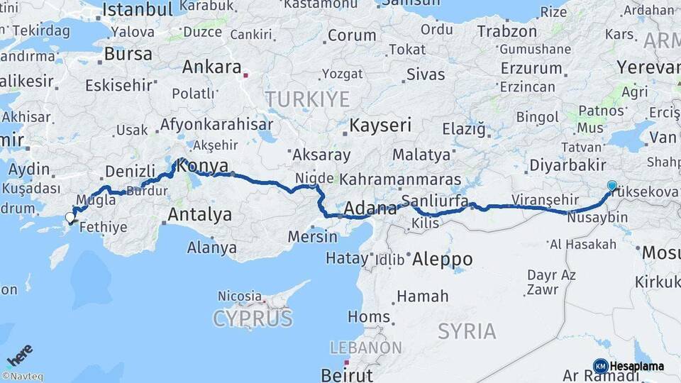 Şırnak Marmaris Muğla Arası Kaç Km - Yol Haritası