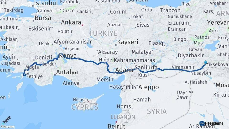 Şırnak Muğla Arası Kaç Km - Yol Haritası