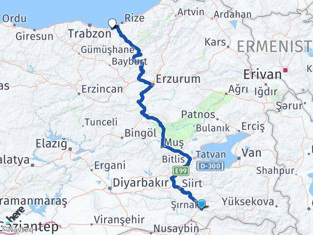 Şırnak Of Trabzon Arası Kaç Km - Yol Haritası