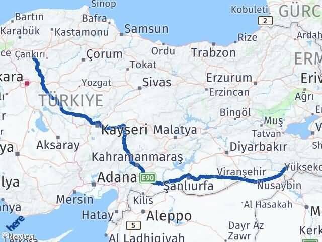 Şırnak Orta Çankırı Arası Kaç Km - Yol Haritası