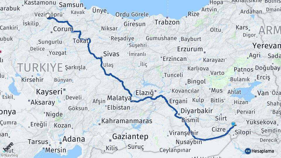 Şırnak Osmancık Çorum Arası Kaç Km - Yol Haritası