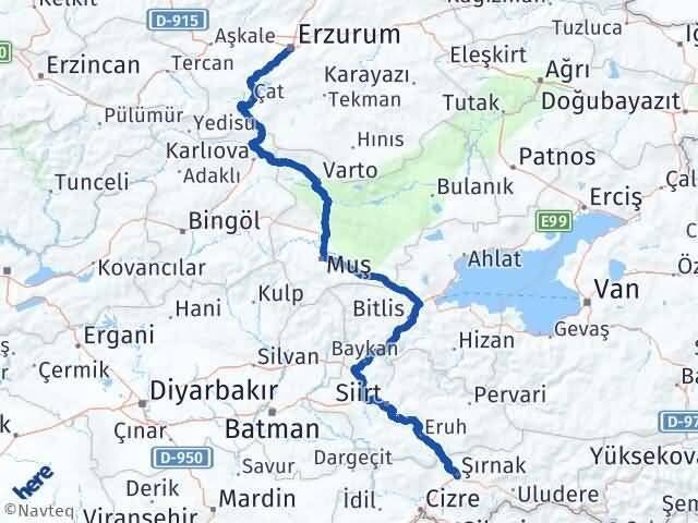 Şırnak Palandöken Erzurum Arası Kaç Km - Yol Haritası