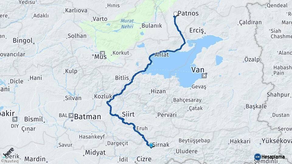 Şırnak Patnos Ağrı Arası Kaç Km - Yol Haritası