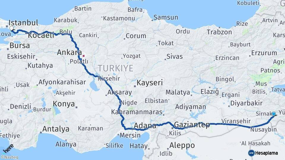 Şırnak Pendik İstanbul Arası Kaç Km - Yol Haritası