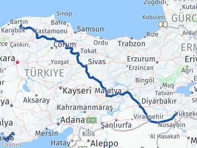 Şırnak Pınarbaşı Kastamonu Arası Kaç Km - Yol Haritası