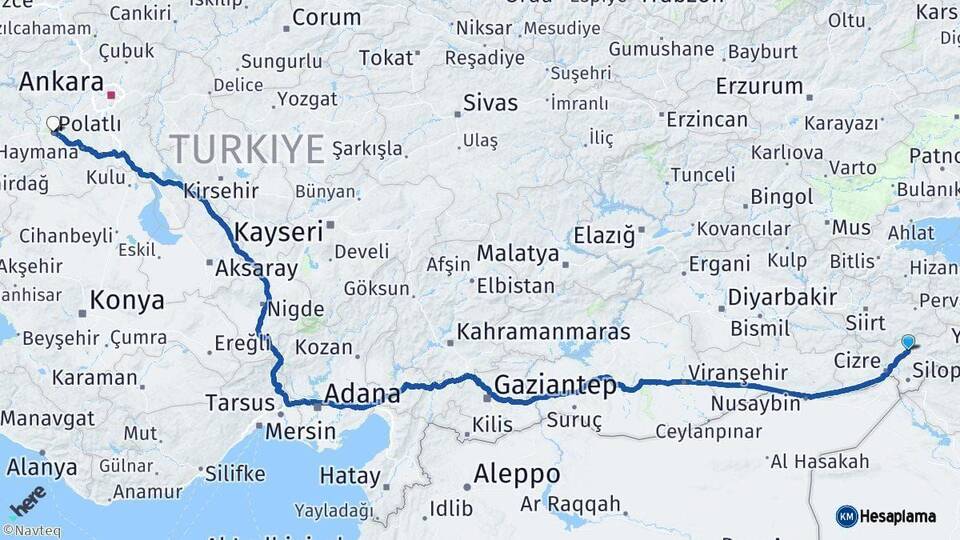 Şırnak Polatlı Ankara Arası Kaç Km - Yol Haritası