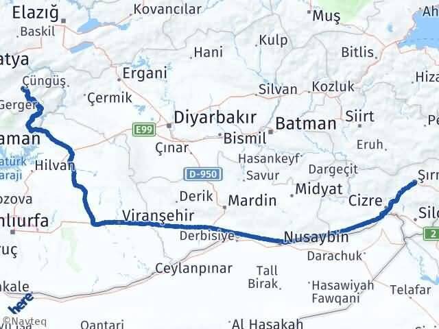 Şırnak Pütürge Malatya Arası Kaç Km - Yol Haritası