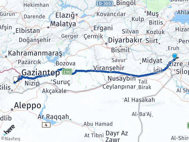 Şırnak Şahinbey Gaziantep Arası Kaç Km - Yol Haritası