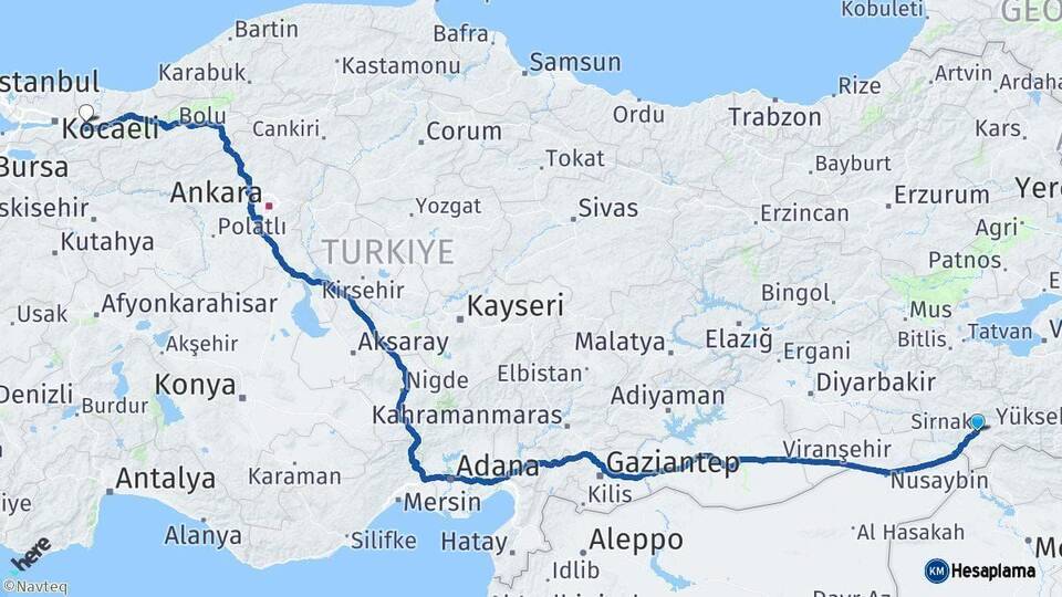 Şırnak Sakarya Arası Kaç Km - Yol Haritası