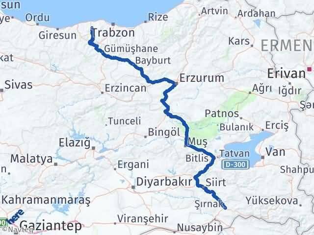Şırnak Şalpazarı Trabzon Arası Kaç Km - Yol Haritası