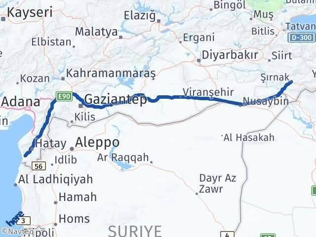 Şırnak Samandağ Hatay Arası Kaç Km - Yol Haritası