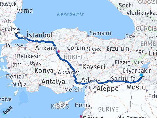 Şırnak Saray Tekirdağ Arası Kaç Km - Yol Haritası