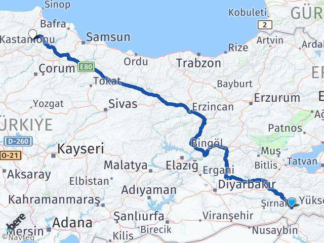 Şırnak Saraydüzü Sinop Arası Kaç Km - Yol Haritası