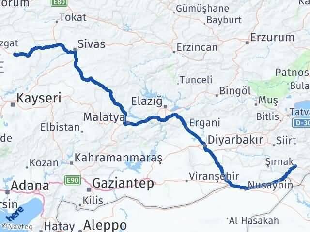 Şırnak Saraykent Yozgat Arası Kaç Km - Yol Haritası