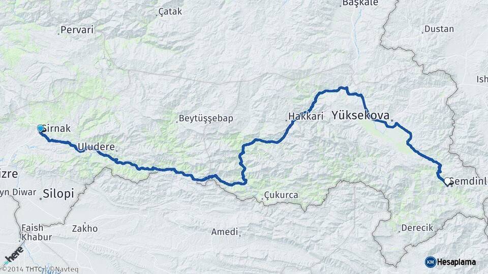 Şırnak Şemdinli Hakkari Arası Kaç Km - Yol Haritası